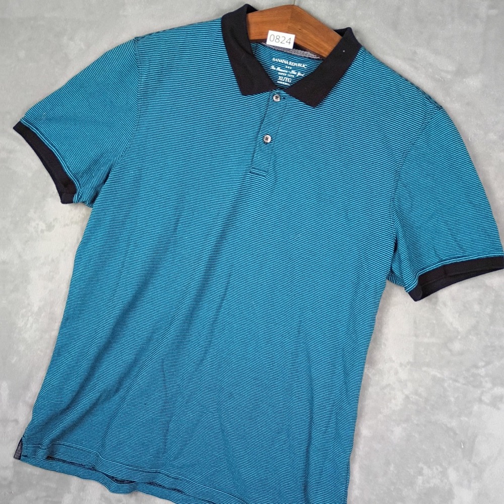 Banana Republic Polo Shirt Mens XL Blue Striped Short Sleeve Casual Preppy